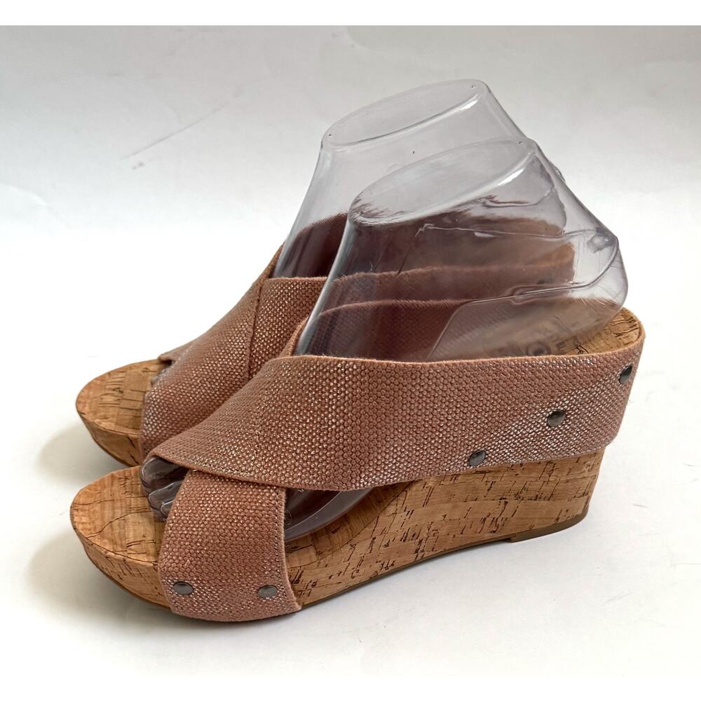 Lucky Brand Cork Wedge Heels Slip On Tan Size 8